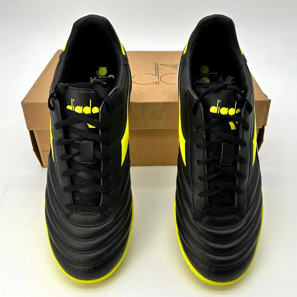 Diadora Brasil R TFR Mens Size 11.5 Turf Soccer Cleats Black Fluo Yellow NEW